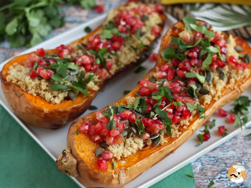 Gericht: Butternut gefüllt mit Quinoa und Granatapfel