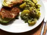 Rezept Kohlrabimandelschnitzel mit kartoffel-avocado-salat in kürbiskernvinaigrette