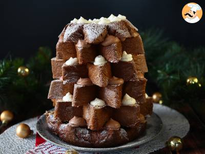 Rezept Pandoro-brioche gefüllt mit nutella- und vanillecreme in form eines weihnachtsbaums