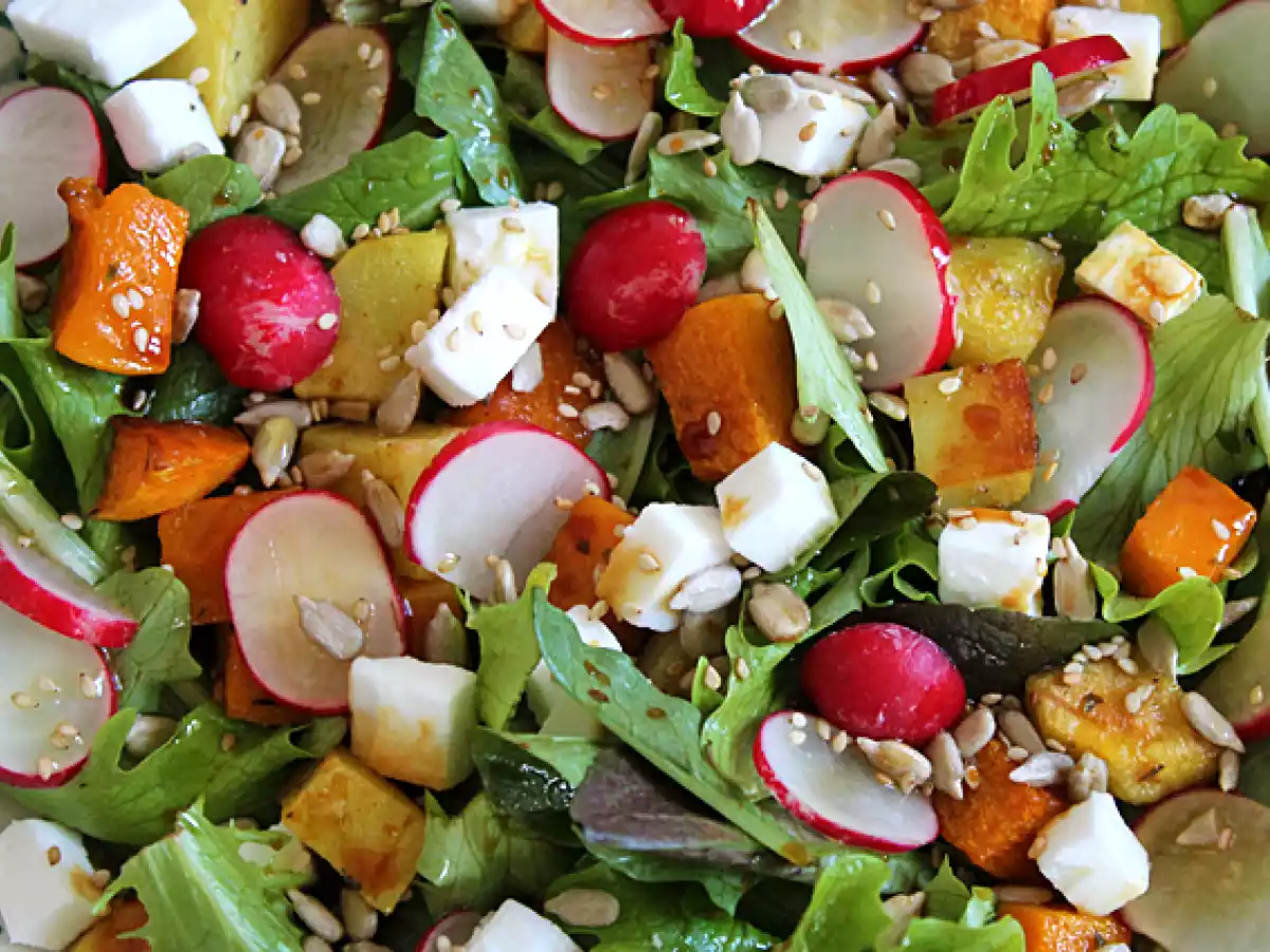 Butternuss, Kartoffel, Radieschen und Feta-Salat - foto 4