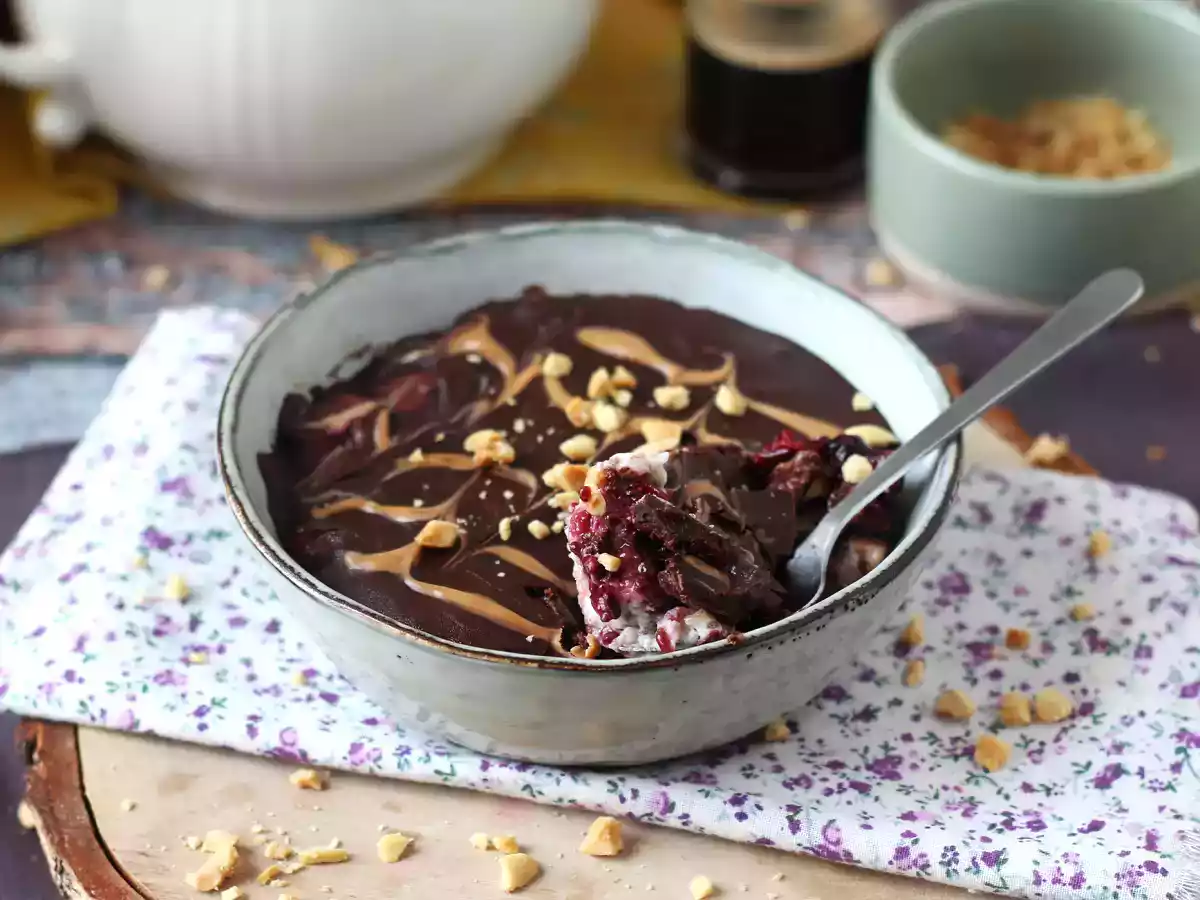 Overnight oat rote Früchte und Schokolade, ein gesundes und sättigendes Frühstück! - foto 7