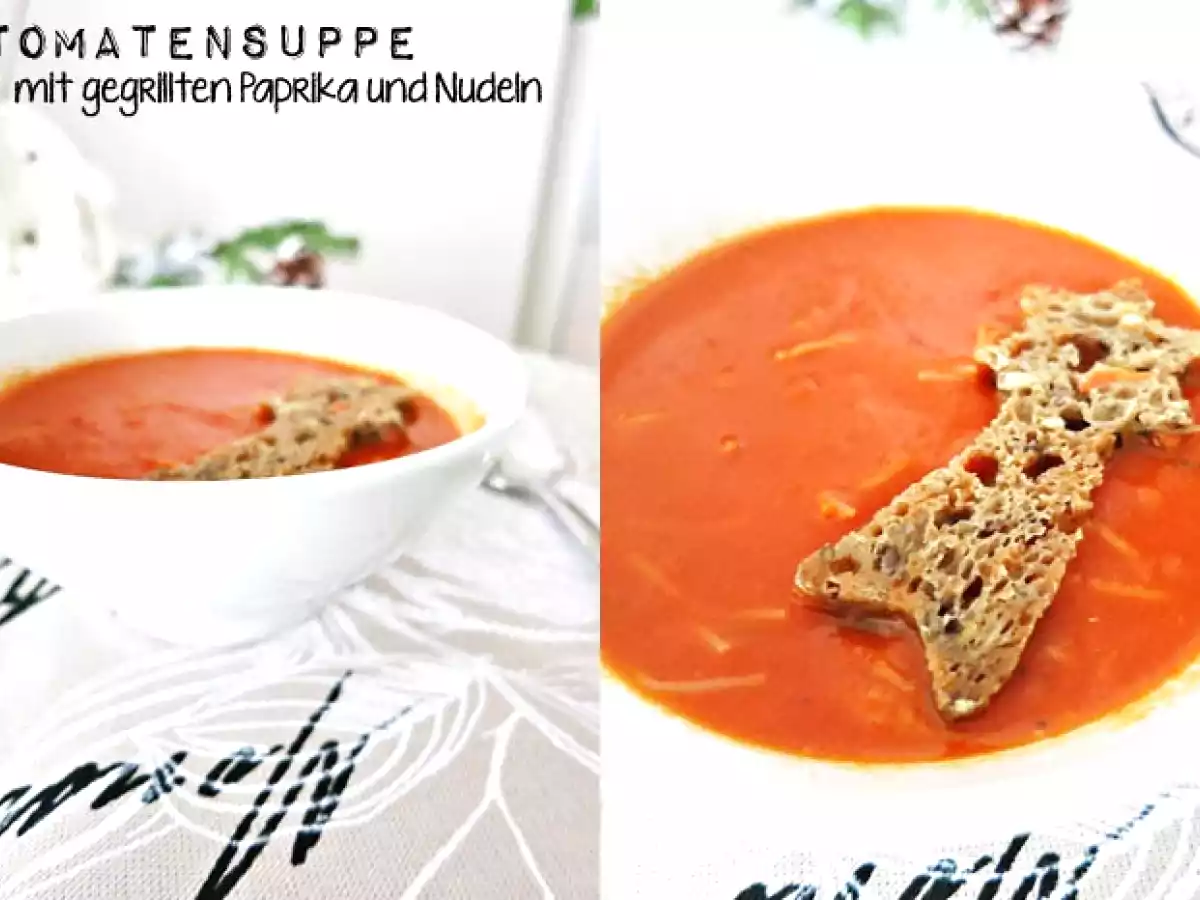 Tomatensuppe mit gegrillten Paprika und Nudeln